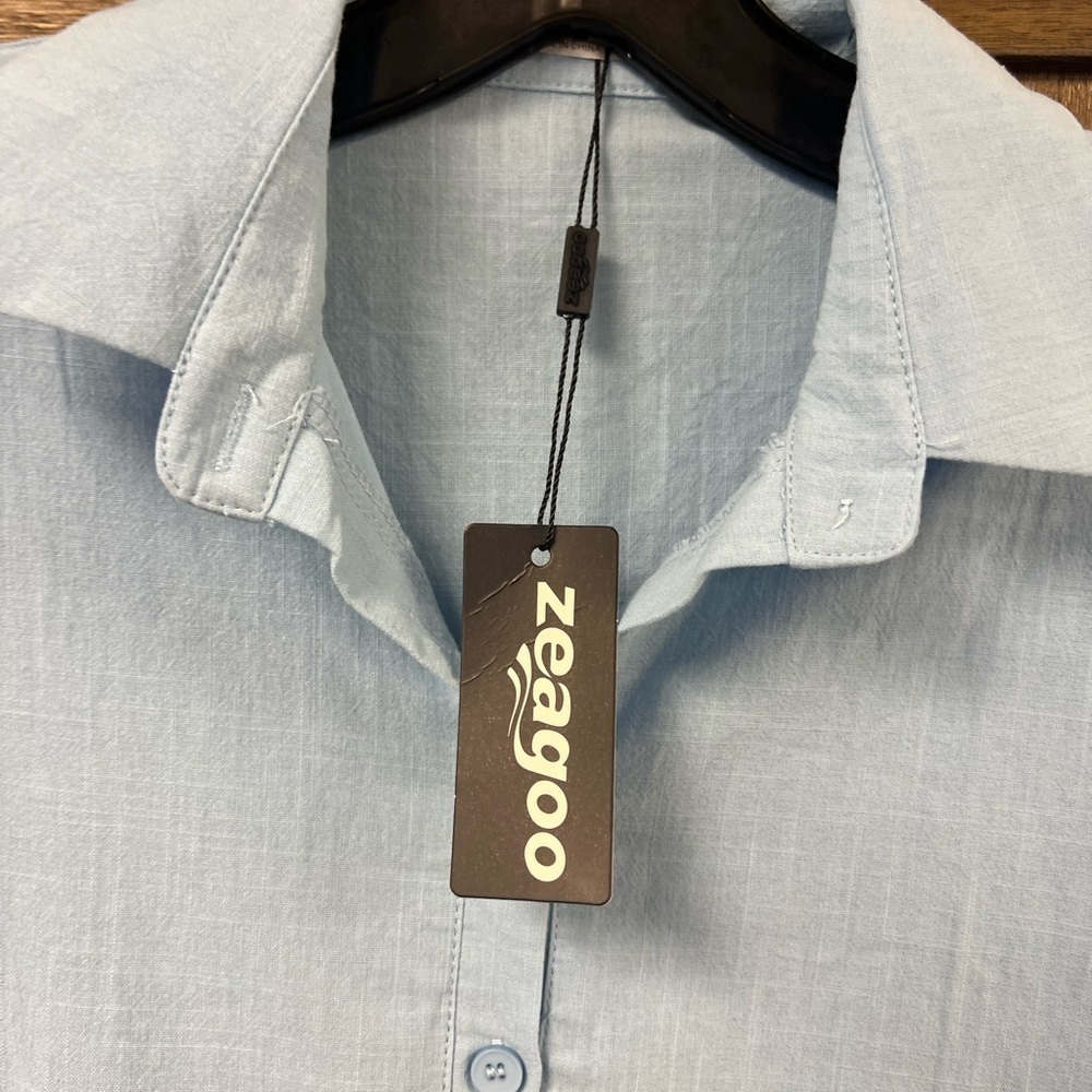 Zeagoo Womens Cotton Shirt Dress Summer Casual Short Sleeve Blue Size Small NWT - Picture 6 of 9